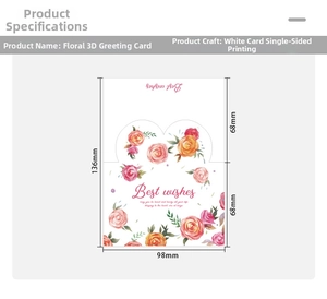 Detailed dimensions of a pop-up flower card made of premium white cardstock