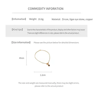 Detailed product dimensions for the zircon tiger eye stone gourd pendant necklace