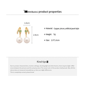 Detailed size chart of a 14K gold-plated snake earrings with pearls and cubic zirconia