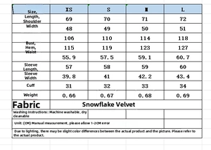 Detailed size guide table for women's casual suede jacket with garment measurements