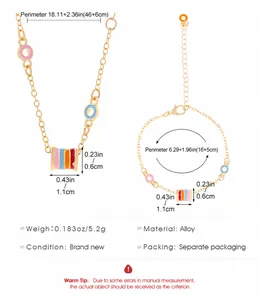 Detailed size specifications for vintage colorful enamel necklace and bracelet set