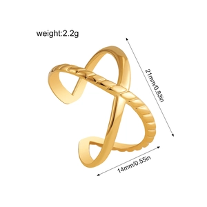 Detailed size view of golden crossover open ring with dimensions and weight specs