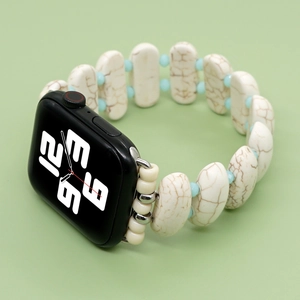 Bohemian beaded Apple Watch strap with white turquoise stones and light blue accents