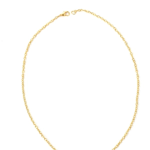 Poliertes goldfarbenes Edelstahl-O-Kettenhalsband mit klassischem Karabinerverschluss auf Weiß