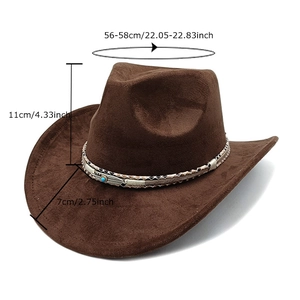 Chapeau de cowboy western marron en suédine avec ruban tressé et détail de turquoise