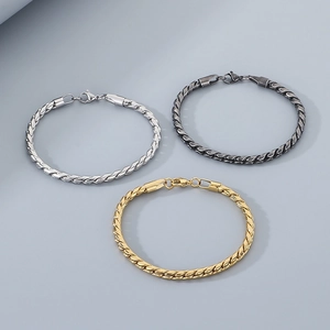 Three-tone braided stainless steel chain bracelets with lobster clasps in gold silver and black