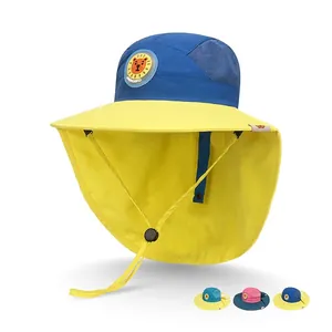 Kids Sun Hat Polyester Mesh Neck Flap Large Brim Adjustable Breathable Outdoor Summer Beach Protection Boys Girls