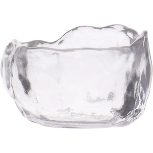 Japanese style frosted glass tea cup with textured irregular shape on white background