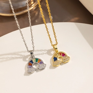 Rainbow Cloud Pendant Necklace Titanium Steel Colorful Zircon Dainty Sweet Jewelry For Women Girls Gift