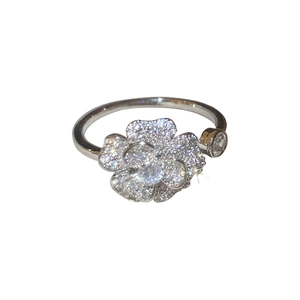 Silver flower open ring with sparkling cubic zirconia stones and floral design