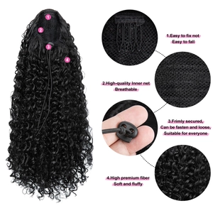 Afro kinky curly drawstring ponytail extension with breathable net and adjustable clips