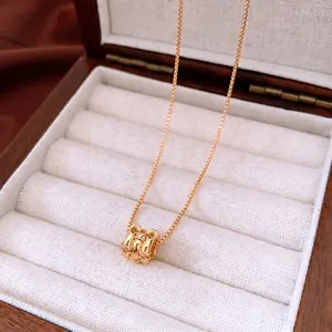 18k gold plated round cylinder pendant necklace with sparkling stones in a gift box