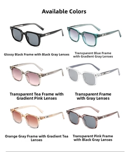 Collection of stylish square sunglasses in six diverse frame colors and gradient lenses