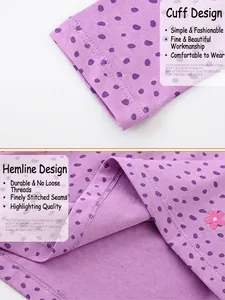Long-sleeved purple polka dot princess dress with floral embroidery for girls