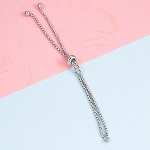 Adjustable stainless steel bolo DIY bracelet chain with slider beads in silver finish