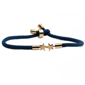 Blue adjustable braided rope bracelet with golden star charms and metal slide closure