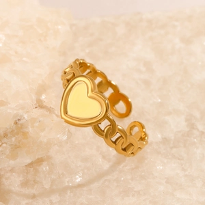 Heart Shape Stainless Steel Ring Chain Link Design Open Adjustable Fashion Jewelry For Women