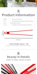 Detail view of 290mm silicone food tongs showing dimensions and high-grade material