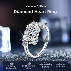 Macro shot of V-shaped Moissanite ring with S925 silver engraving and multi-stone setting