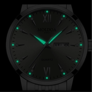 Luminous automatic style men's watch with black dial and double date display