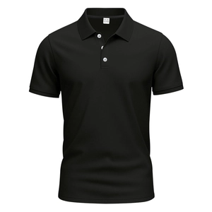 Close-up of black polo shirt label showing XXL size and 100% polyester mesh fabric