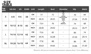 Size chart for women Y2K sexy bodysuit showing measurements for bust, waist, and hips