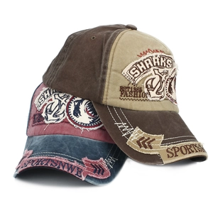 Vintage washed cotton baseball cap with Sharks embroidery and distressed brim detail
