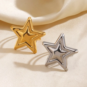 Minimalist double layer star rings in gold and silver finish with polished surface