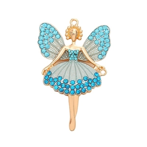 Exquisite gold ballet fairy charm with sky blue rhinestones for DIY shoe decorations