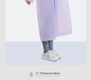 Detail view of thickened purple EVA raincoat fabric with long waterproof protective hem