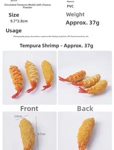 Detailed PVC tempura shrimp model showing realistic texture and 9.7x2.8cm dimensions