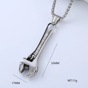 Silver 304 stainless steel wrench pendant necklace for men with 53mm length and 11g weight