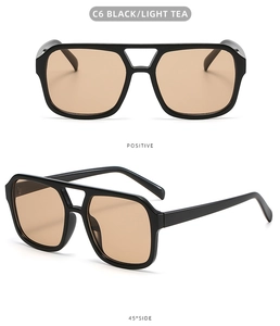 Classic double-bridge aviator sunglasses with black frame and light tea lenses dual view