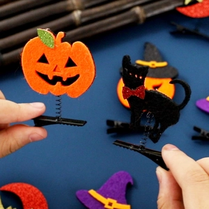 Barrettes à ressort Halloween avec motifs en feutrine de citrouille, chat et chapeau
