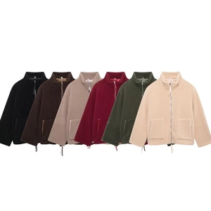 Women's teddy fleece jacket with high collar and zipper in six various colors