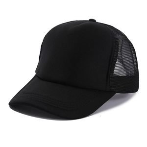 Classic plain black mesh trucker hat with sponge front and breathable netting design