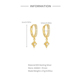 Size chart for gold S925 silver bee hoop earrings with zircon measuring 2cm in height