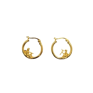 Elegant gold S925 silver hoop earrings featuring vintage angel cupid design on white background