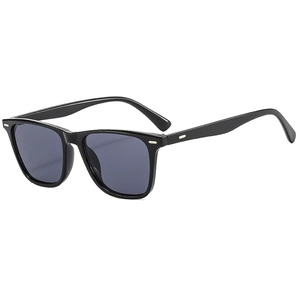 Classic black oversized square sunglasses with UV protection and silver rivet details