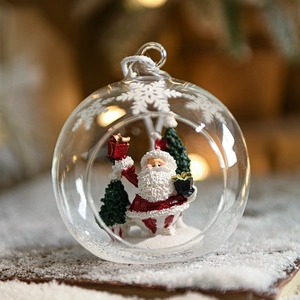 Christmas Glass Ball Ornaments Hanging Globe Micro Landscape Santa Claus Snowman Reindeer Transparent Festive Decor
