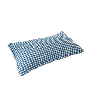 Single rectangular pillowcase with blue and white gingham check pattern on white background