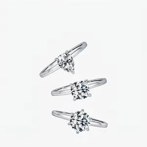 Moissanite Ring 925 Sterling Silver Pear Round Square Cut Minimalist D Color VVS1 Engagement Wedding Jewelry Women