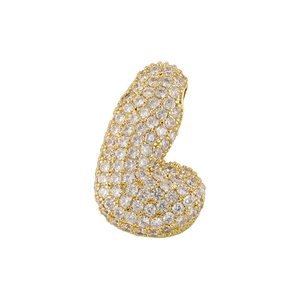 Macro shot of gold-plated letter J pendant with micro-pave cubic zirconia setting
