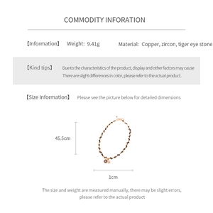 Detailed size specifications for tiger eye stone pendant necklace with copper zircon