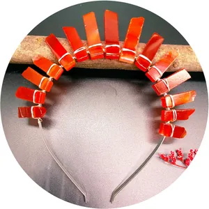 Handmade orange raw crystal crown headband with silver wire wrap on driftwood base