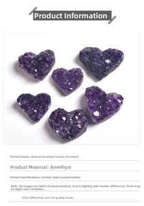 Set of six natural Uruguayan amethyst heart-shaped clusters displayed on a white background