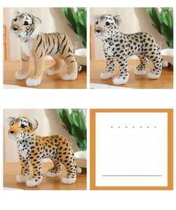 Detailed plush toys showing realistic textures of white tiger, snow leopard and leopard