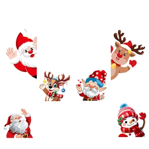 Christmas window stickers featuring Santa Claus, reindeer, and snowman in cartoon style