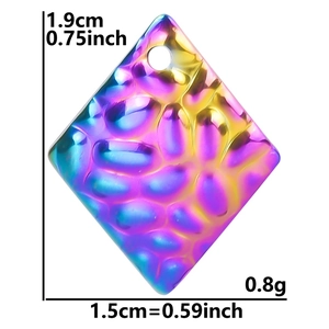 Rainbow-colored rhombic stainless steel pendant with textured hammered surface finish