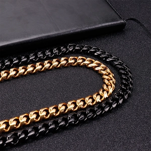 Mens Cuban link chain necklace in gold and black stainless steel hip hop style